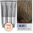 Revlon - Pack 3 Tintes REVLONISSIMO COLORSMETIQUE 8.01 Rubio Claro Ceniza Natural 60 ml