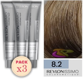 Revlon - Pack 3 Tintes REVLONISSIMO COLORSMETIQUE 8.2 Rubio Claro Irisado 60 ml