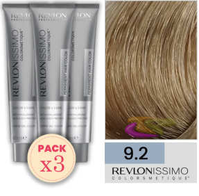 Revlon - Pack 3 Tintes REVLONISSIMO COLORSMETIQUE 9.2 Rubio Muy Claro Irisado 60 ml