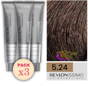 Revlon - Pack 3 Tintes REVLONISSIMO COLORSMETIQUE 5.24 Castaño Claro Perlado Cobrizo 60 ml