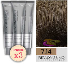 Revlon - Pack 3 Tintes REVLONISSIMO COLORSMETIQUE 7.14 Rubio Marrón Escarchado 60 ml