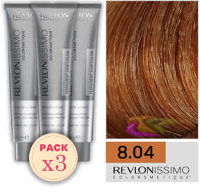 Revlon - Pack 3 Tintes REVLONISSIMO COLORSMETIQUE 8.04 Rubio Claro Cobrizo Natural 60 ml