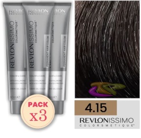 Revlon - Pack 3 Tintes REVLONISSIMO COLORSMETIQUE 4.15 Castaño Medio Ceniza Caoba 60 ml