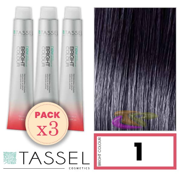 Tassel - Pack 3 Tintes BRIGHT COLOUR con Argán y Keratina Nº 1 NEGRO 100 ml