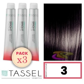 Tassel - Pack 3 Tintes BRIGHT COLOUR con Argán y Keratina Nº 3 CASTAÑO OSCURO 100 ml