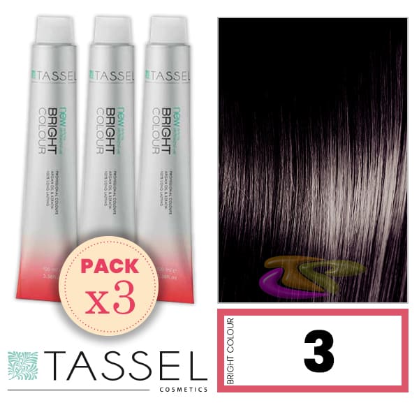 Tassel - Pack 3 Tintes BRIGHT COLOUR con Argán y Keratina Nº 3 CASTAÑO OSCURO 100 ml