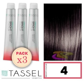 Tassel - Pack 3 Tintes BRIGHT COLOUR con Argán y Keratina Nº 4 CASTAÑO MEDIO 100 ml