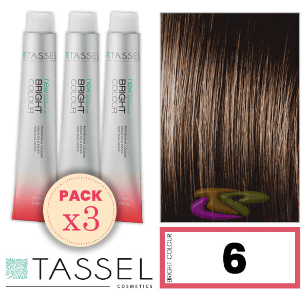 Tassel - Pack 3 Tintes BRIGHT COLOUR con Argán y Keratina Nº 6 RUBIO OSCURO 100 ml