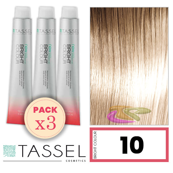 Tassel - Pack 3 Tintes BRIGHT COLOUR con Argán y Keratina Nº 10 RUBIO SUPER CLARO 100 ml