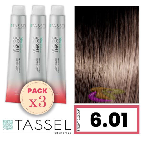 Tassel - Pack 3 Tintes BRIGHT COLOUR con Argán y Keratina Nº 6.01 RUBIO OSCURO FRÍO 100 ml