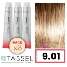 Tassel - Pack 3 Tintes BRIGHT COLOUR con Argán y Keratina Nº 9.01 RUBIO MUY CLARO FRÍO 100 ml