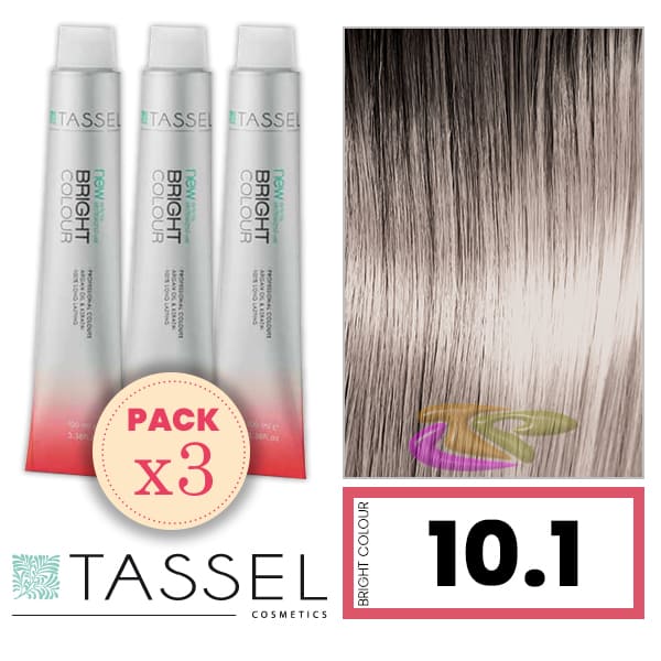 Tassel - Pack 3 Tintes BRIGHT COLOUR con Argán y Keratina Nº 10.1 RUBIO SUPER CLARO CENIZA 100 ml