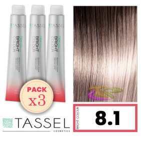 Tassel - Pack 3 Tintes BRIGHT COLOUR con Argán y Keratina Nº 8.1 RUBIO CLARO CENIZA 100 ml