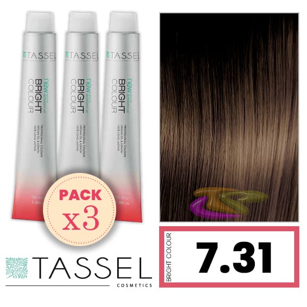 Tassel - Pack 3 Tintes BRIGHT COLOUR con Argán y Keratina Nº 7.31 RUBIO MEDIO DORADO FRÍO 100 ml