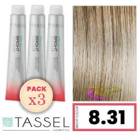 Tassel - Pack 3 Tintes BRIGHT COLOUR con Argán y Keratina Nº 8.31 RUBIO CLARO DORADO CENIZA 100 ml