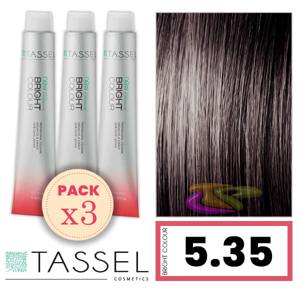 Tassel - Pack 3 Tintes BRIGHT COLOUR con Argán y Keratina Nº 5.35 CASTAÑO CLARO DORADO CAOBA 100 ml