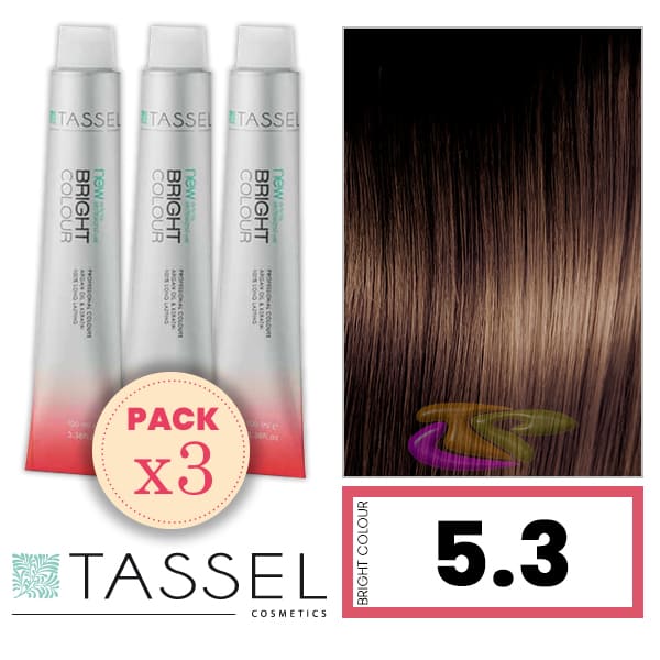 Tassel - Pack 3 Tintes BRIGHT COLOUR con Argán y Keratina Nº 5.3 CASTAÑO CLARO DORADO 100 ml