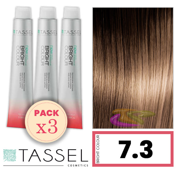 Tassel - Pack 3 Tintes BRIGHT COLOUR con Argán y Keratina Nº 7.3 RUBIO MEDIO DORADO 100 ml