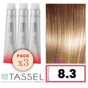 Tassel - Pack 3 Tintes BRIGHT COLOUR con Argán y Keratina Nº 8.3 RUBIO CLARO DORADO 100 ml