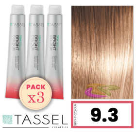 Tassel - Pack 3 Tintes BRIGHT COLOUR con Argán y Keratina Nº 9.3 RUBIO MUY CLARO DORADO 100 ml