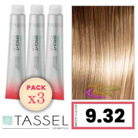 Tassel - Pack 3 Tintes BRIGHT COLOUR con Argán y Keratina Nº 9.32 RUBIO MUY CLARO DORADO BEIGE 100 ml