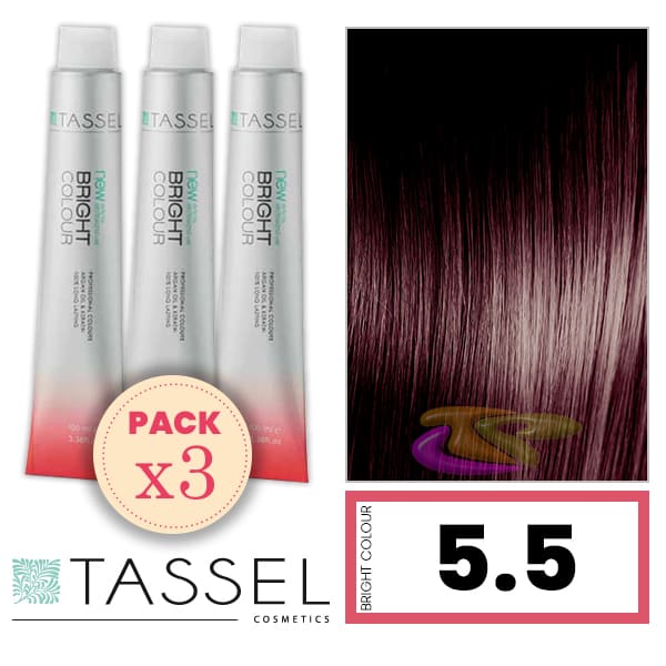 Tassel - Pack 3 Tintes BRIGHT COLOUR con Argán y Keratina Nº 5.5 CASTAÑO CLARO CAOBA 100 ml