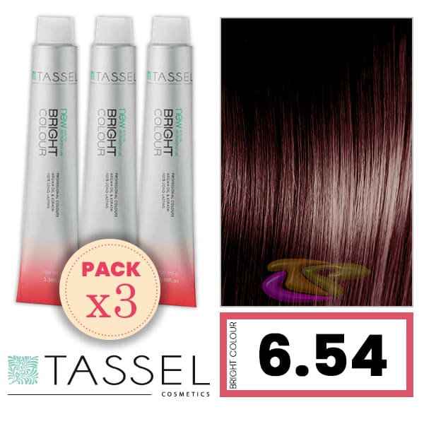 Tassel - Pack 3 Tintes BRIGHT COLOUR con Argán y Keratina Nº 6.54 RUBIO OSCURO CAOBA COBRIZO 100 ml