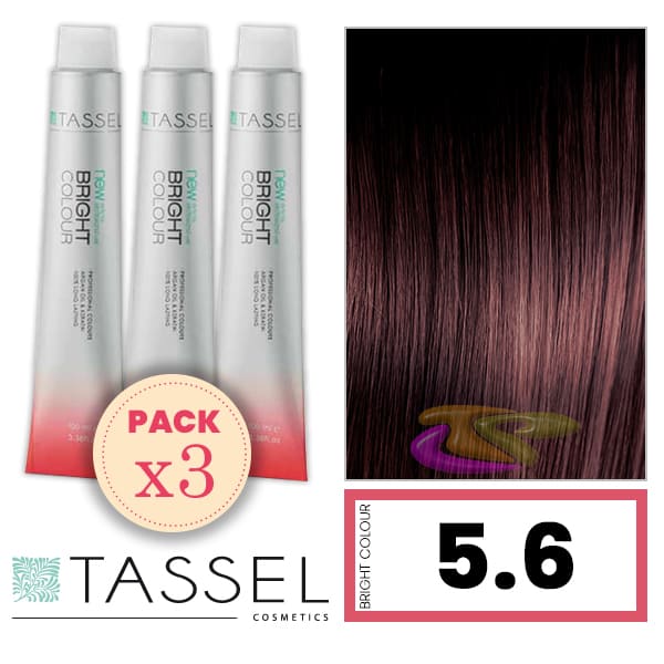 Tassel - Pack 3 Tintes BRIGHT COLOUR con Argán y Keratina Nº 5.6 CASTAÑO CLARO ROJO 100 ml