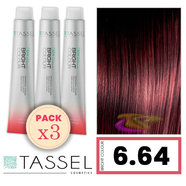 Tassel - Pack 3 Tintes BRIGHT COLOUR con Argán y Keratina Nº 6.64 RUBIO OSCURO ROJO COBRE 100 ml