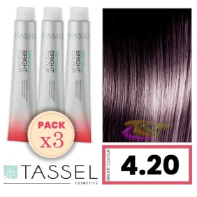 Tassel - Pack 3 Tintes BRIGHT COLOUR con Argán y Keratina Nº 4.20 CASTAÑO MEDIO VIOLETA 100 ml