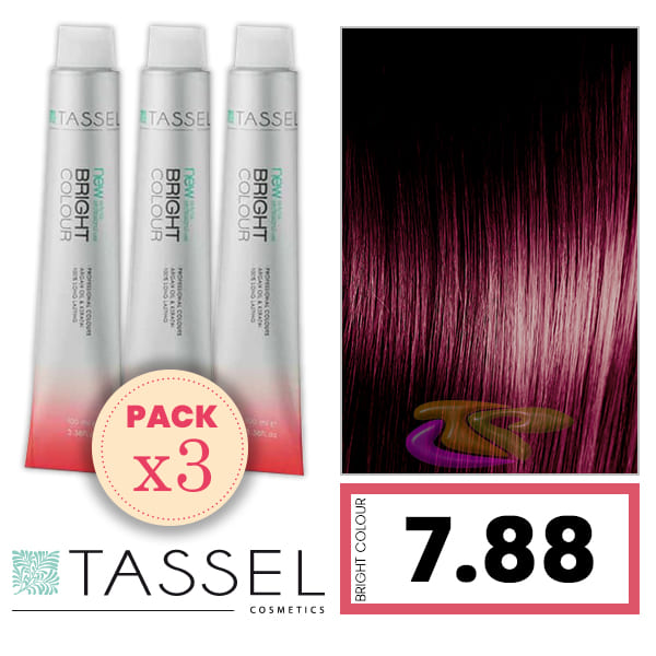Tassel - Pack 3 Tintes BRIGHT COLOUR con Argán y Keratina Nº 7.88 PÚRPURA ARDIENTE 100 ml