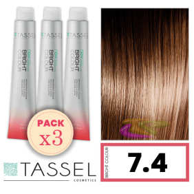Tassel - Pack 3 Tintes BRIGHT COLOUR con Argán y Keratina Nº 7.4 RUBIO MEDIO COBRE 100 ml