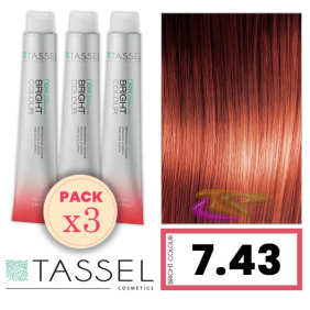 Tassel - Pack 3 Tintes BRIGHT COLOUR con Argán y Keratina Nº 7.43 RUBIO MEDIO COBRE DORADO 100 ml