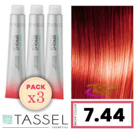 Tassel - Pack 3 Tintes BRIGHT COLOUR con Argán y Keratina Nº 7.44 RUBIO MEDIO COBRE INTENSO 100 ml