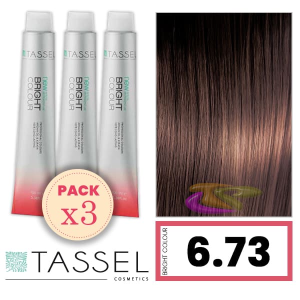 Tassel - Pack 3 Tintes BRIGHT COLOUR con Argán y Keratina Nº 6.73 MARRÓN AVELLANA 100 ml