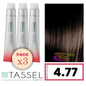 Tassel - Pack 3 Tintes BRIGHT COLOUR con Argán y Keratina Nº 4.77 CASTAÑO MEDIO CHOCOLATE 100 ml