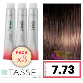 Tassel - Pack 3 Tintes BRIGHT COLOUR con Argán y Keratina Nº 7.73 RUBIO MEDIO AVELLANA 100 ml