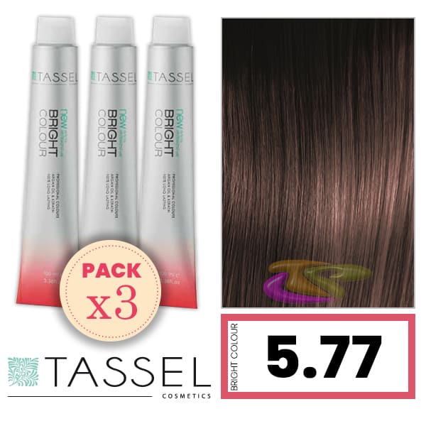 Tassel - Pack 3 Tintes BRIGHT COLOUR con Argán y Keratina Nº 5.77 MARRÓN CHOCOLATE 100 ml