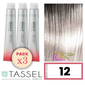 Tassel - Pack 3 Tintes BRIGHT COLOUR con Argán y Keratina Nº 12 SUPERACLARANTE RUBIO NATURAL 100 ml