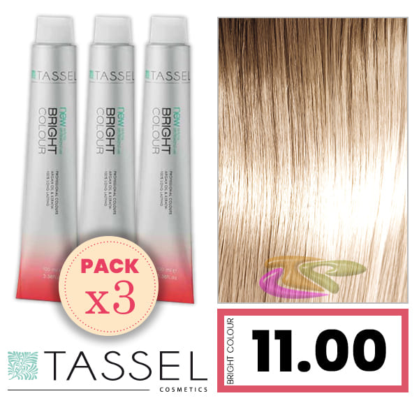 Tassel - Pack 3 Tintes BRIGHT COLOUR con Argán y Keratina Nº 11.00 RUBIO EXTRACLARO NATURAL 100 ml