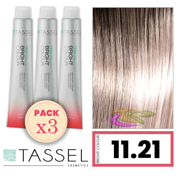 Tassel - Pack 3 Tintes BRIGHT COLOUR con Argán y Keratina Nº 11.21 RUBIO EXTRACLARO PERLA CENIZA 100 ml