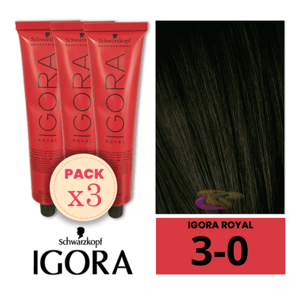 Schwarzkopf - Pack 3 Tintes Igora Royal 3/0 Castaño Oscuro 60 ml