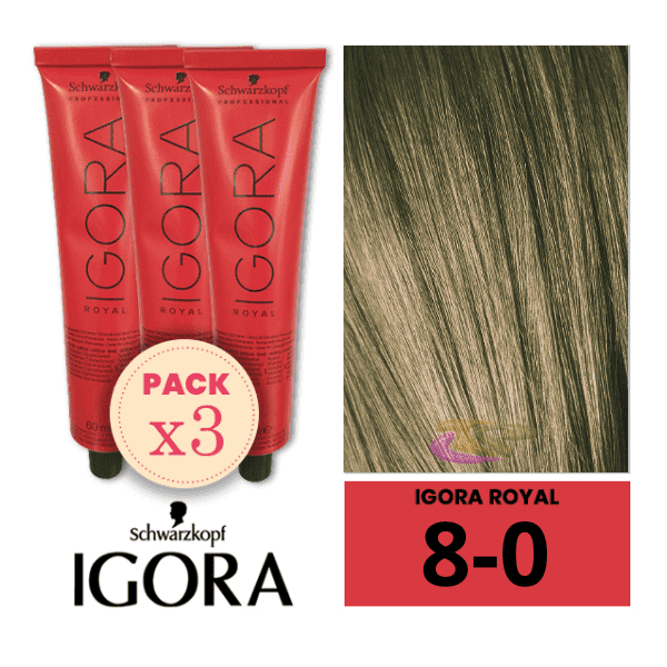 Schwarzkopf - Pack 3 Tintes Igora Royal 8/0 Rubio Claro 60 ml