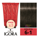 Schwarzkopf - Pack 3 Tintes Igora Royal 6/1 Rubio Oscuro Ceniza 60 ml