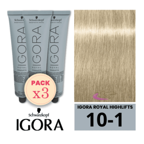 Schwarzkopf - Pack 3 Tintes Igora Royal HIGHLIFTS 10/1 Rubio Platino Ceniza 60 ml