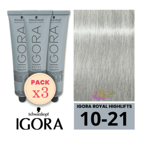 Schwarzkopf - Pack 3 Tintes Igora Royal HIGHLIFTS 10/21 Rubio Platino Humo Ceniza 60 ml