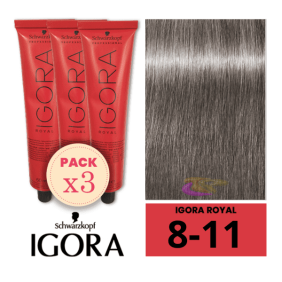 Schwarzkopf - Pack 3 Tintes Igora Royal 8/11 Rubio Claro Ceniza Intenso 60 ml