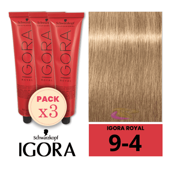 Schwarzkopf - Pack 3 Tintes Igora Royal 9/4 Rubio Muy Claro Beige 60 ml