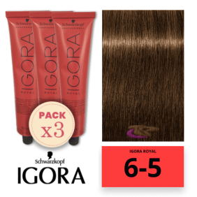 Schwarzkopf - Pack 3 Tintes Igora Royal 6/5 Rubio Oscuro Dorado 60 ml