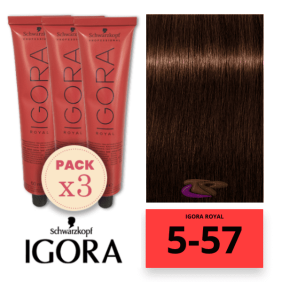 Schwarzkopf - Pack 3 Tintes Igora Royal 5/57 Castaño Claro Dorado Cobrizo 60 ml